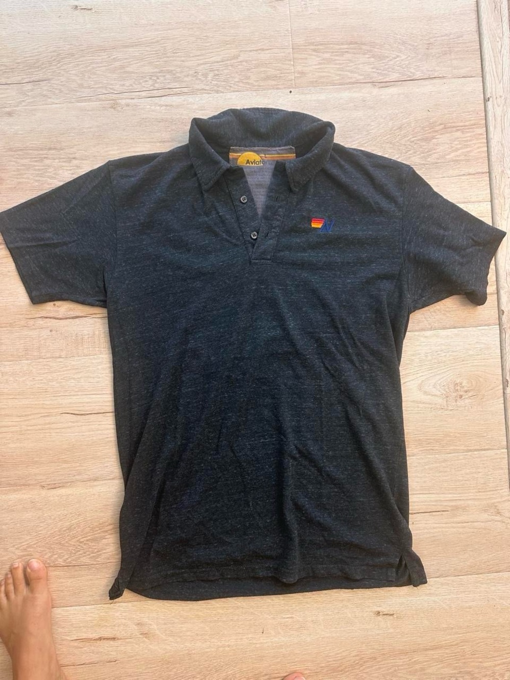 Black Heather Aviator Nation Black Short-Sleeve Polo Shirt L